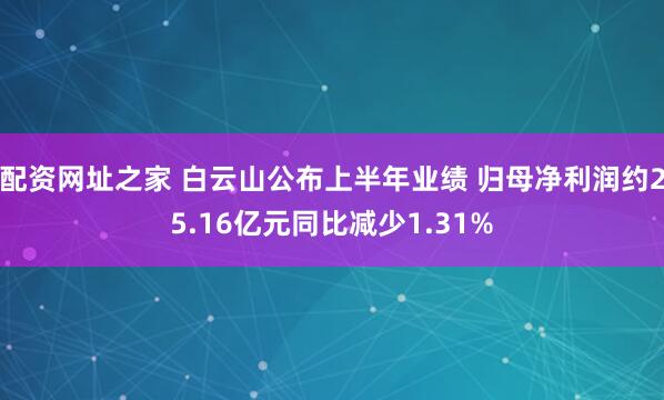 配资网址之家 白云山公布上半年业绩 归母净利润约25.16亿元同比减少1.31%
